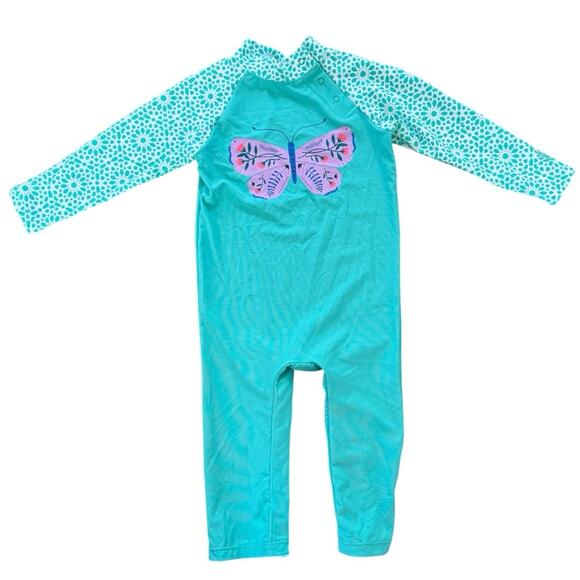 Coolibar Baby Beach One Piece Swimsuit UPF 50+ Mint Botanical Butterfly 12-18 M - Picture 1 of 7